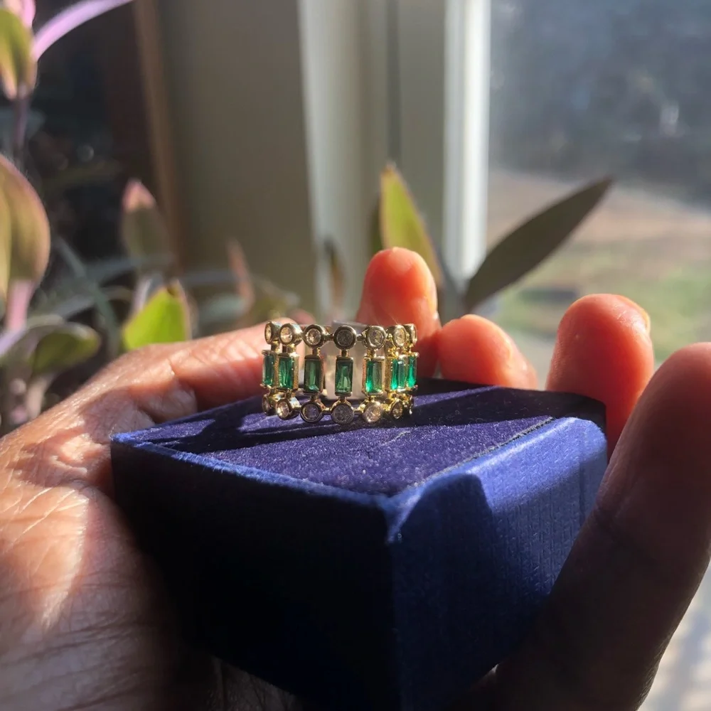 Gold plated emerald crystals ring size 7